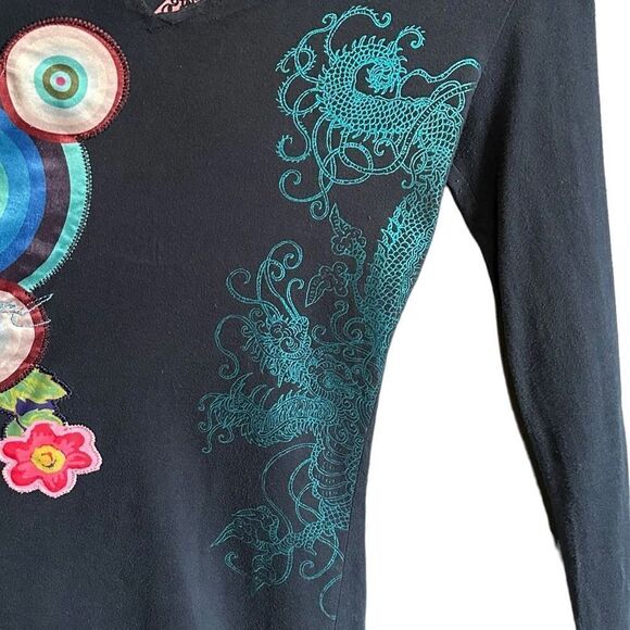 Desigual Rare Y2K Embroidered Fairy 90s Floral Dragon Top - Picture 2 of 6